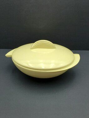 Boontonware Yellow Divided Vegetable Serving Bowl with Lid  Covered Winged Bowl